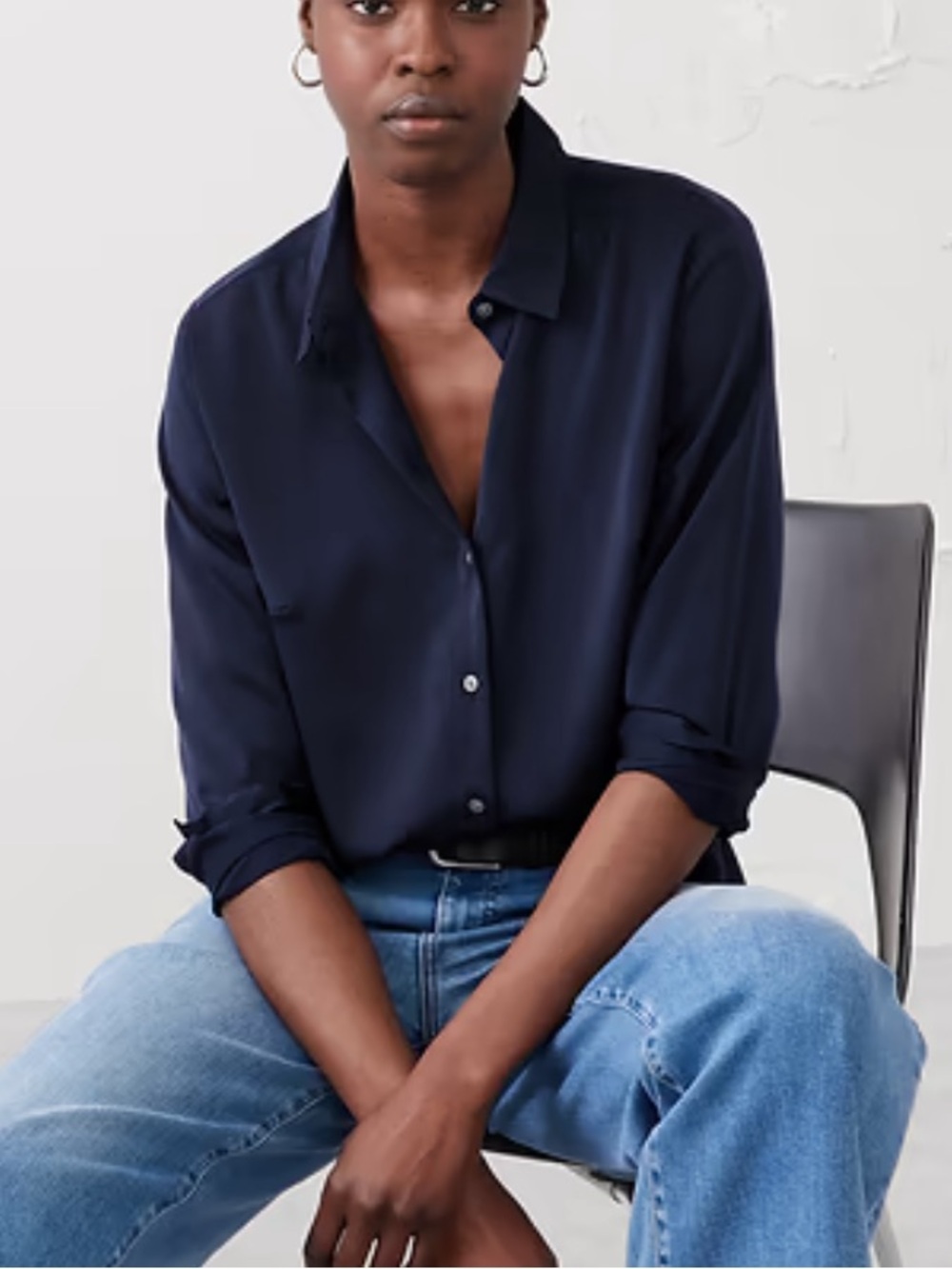 Banana Republic Navy Button-Up Blouse